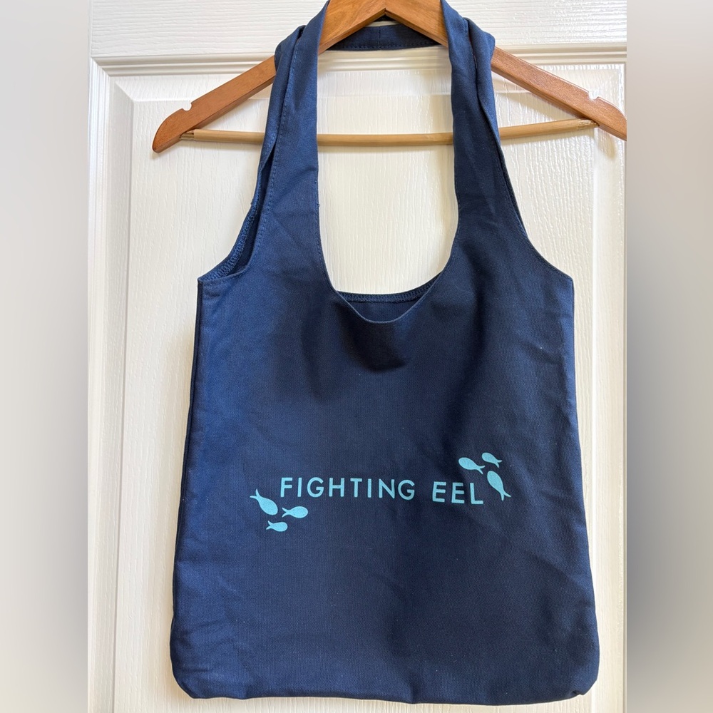 Fighting Eel Navy Tote with Aqua Logo